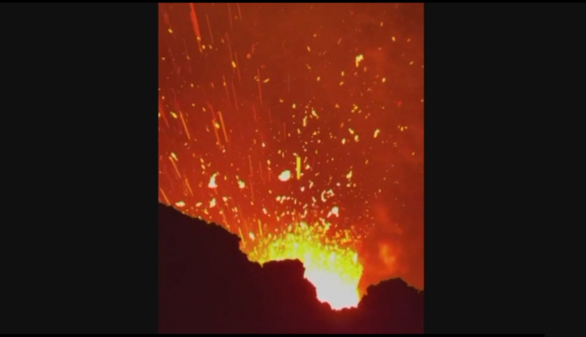Опасна близост: Ентусиасти заснеха кадри от изригващ вулкан