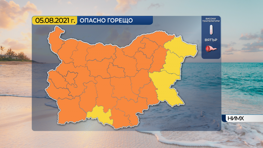 Оранжев код за горещо време в почти цялата страна днес