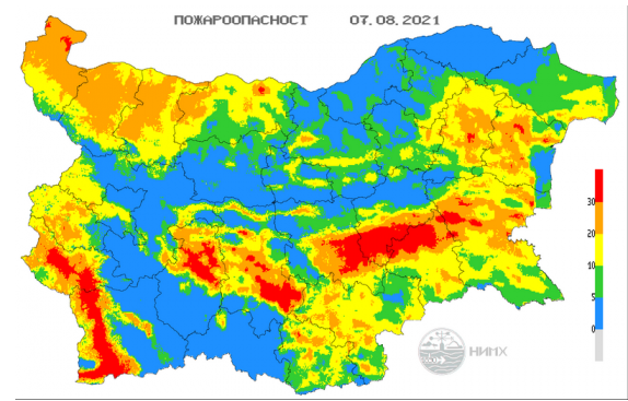 екстремален индекс пожароопасност области страната