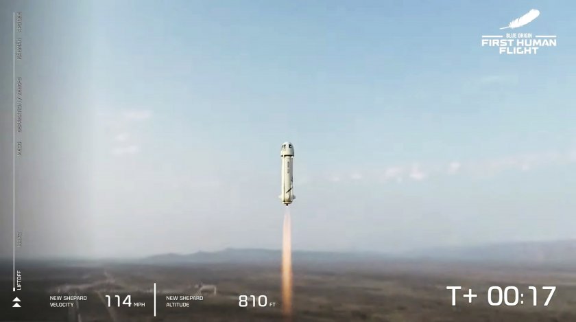 Капсулата на компанията Блу Ориджин с четири души на борда