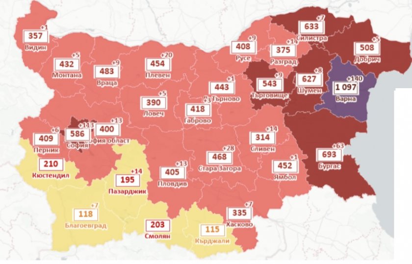 повече половин българия червената зона разпространение covid