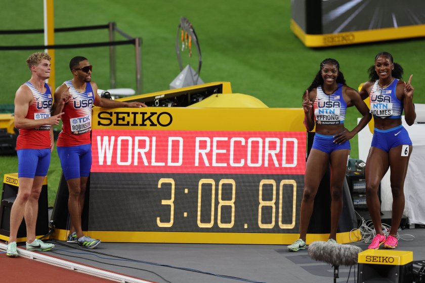 смесената щафета сащ постави нов световен рекорд спечели титлата световното лека атлетика будапеща