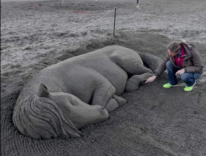 фигура спящ кон пясък появи плажа бургас снимки