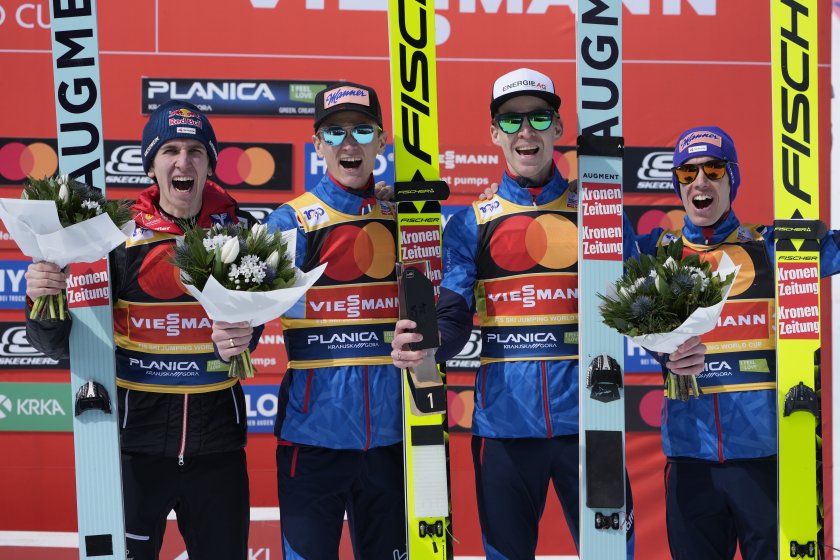 австрия триумфира отборното състезание световната купа ски скокове планица