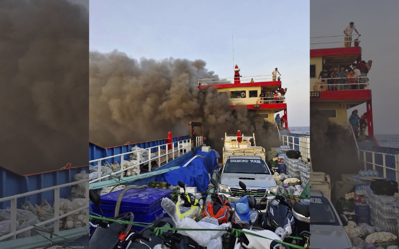 Ферибот със 108 пътници и екипаж на борда се запали в Тайландския залив