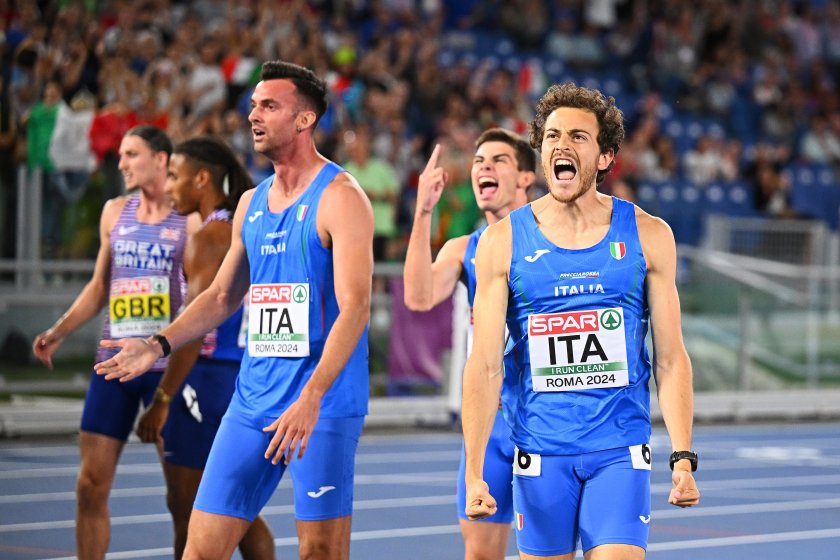 мъжката щафета италия 4х100 зарадва домакинската публика един златен медал рим