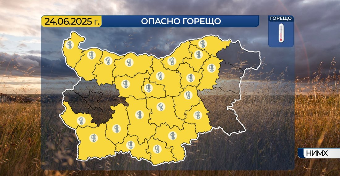 Жълт код за опасно горещо време във вторник