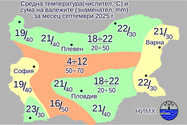 Времето през месец септември 2025 г.