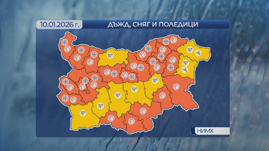 Предупреждение за опасно време в цялата страна. Оранжев код е
