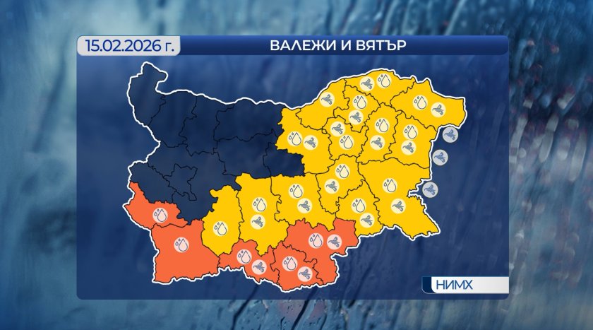 Жълт и оранжев код за обилни валежи в неделя