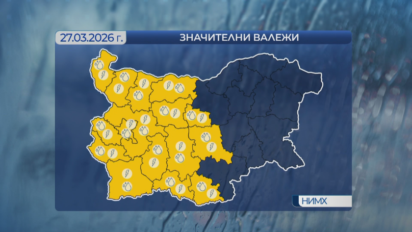 Жълт код за значителни валежи в половин България днес