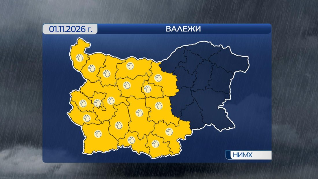 Жълт код за валежи в Западна и Централна България на 1 ноември