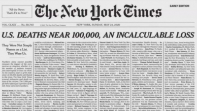 "Ню Йорк таймс" със стряскащо провокативна корица заради Covid-19