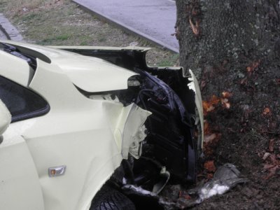 Кола се заби в дърво, 20-годишна жена е в болница (Снимки)