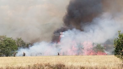 Затвориха пътя Казанлък - Мъглиж заради задимяване от пожара