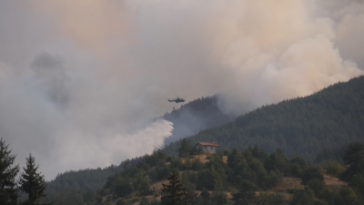 Продължава гасенето на големия пожар в Родопите Огънят над село