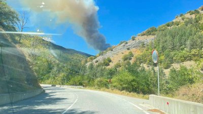 Голям пожар гори между с. Хвойна и Чудните мостове (ВИДЕО)