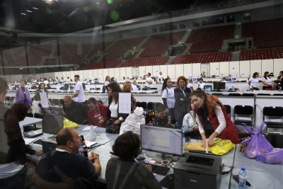 Обстановката в зала Арена София където приемат протоколите от вота