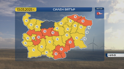Код оранжево за много силен вятър в четвъртък