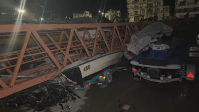 50-metre crane collapsed onto boats at Pomorie fishing port during storm