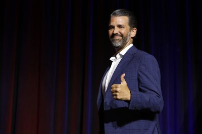Donald Trump Jr. arrives on a visit to Bulgaria