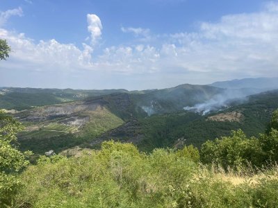 Firefighting Efforts Continue for a Second Day Near the Village of Gorno Spanchevo