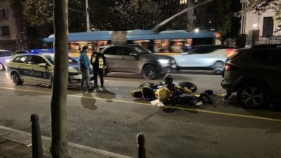 A Crash between a Motorcyclist and Two Cars in Central Sofia Causes Evening Traffic Disruption (PHOTOS)