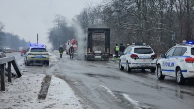 Камион превозващ прасета се запали на пътя Хасково Димитровград По