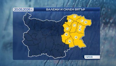 Жълт код за валежи и силен вятър в Източна България