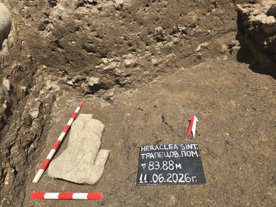 Новооткритият мраморен торс при археологическите разкопки в античния град Хераклея