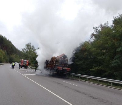 Камион с дървесина пламна на прохода Предела
