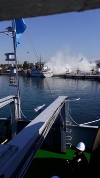 снимка 1 Пожар на борда на военен кораб на учението "Бриз 2021" (Снимки)