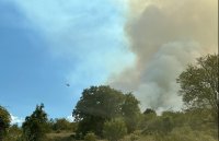 Пожарът над родопското село Хвойна вече обхваща над 1500 дка гора